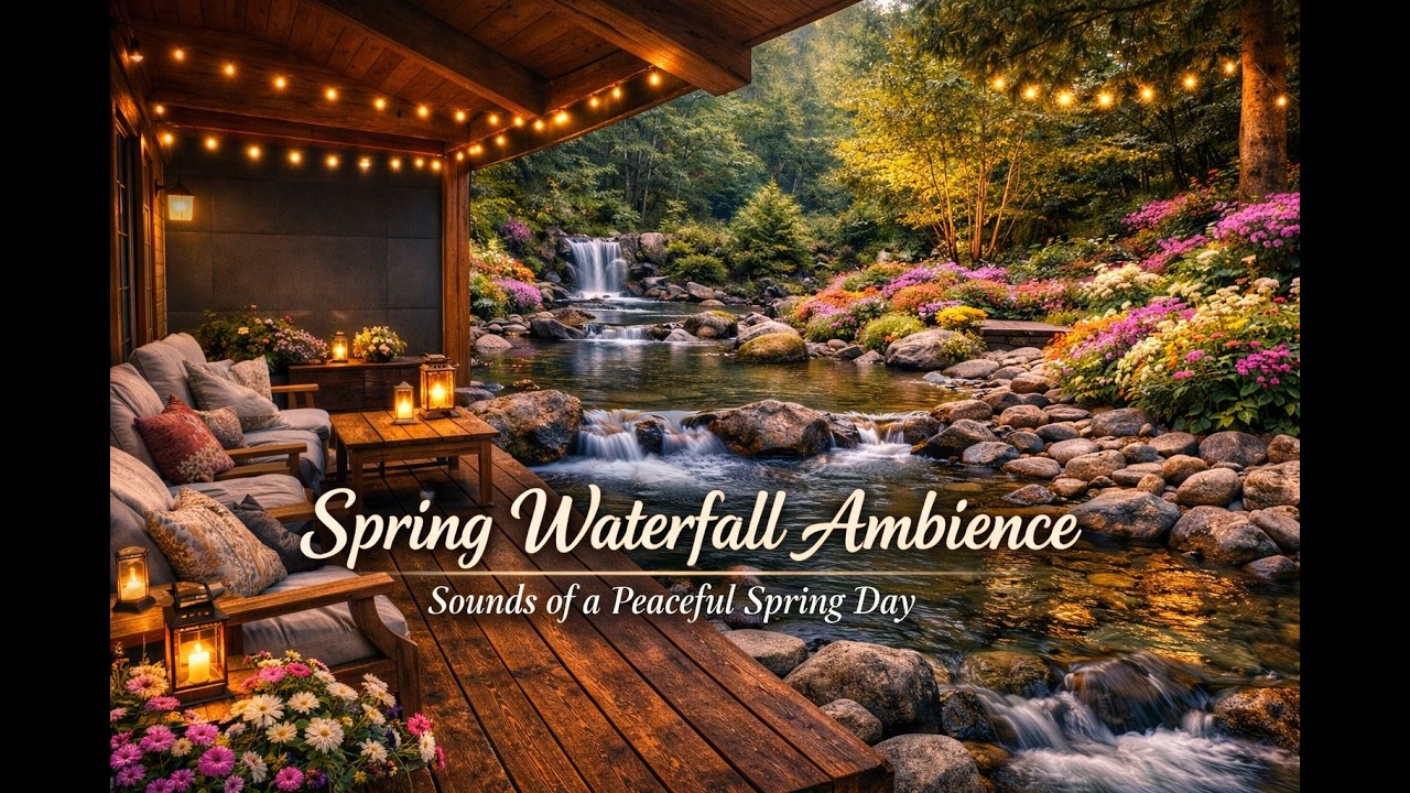 Spring Waterfall Ambience 🌸 Relaxing River & Nature Sounds | Peaceful Forest Escape