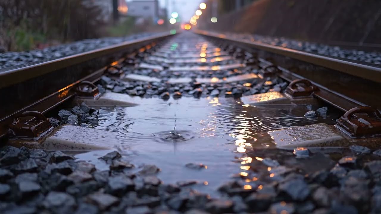 4K Night Rain on Railway Tracks 🌧️ | Heavy Rain Sounds for Sleep, Study & Relaxation (No Music)