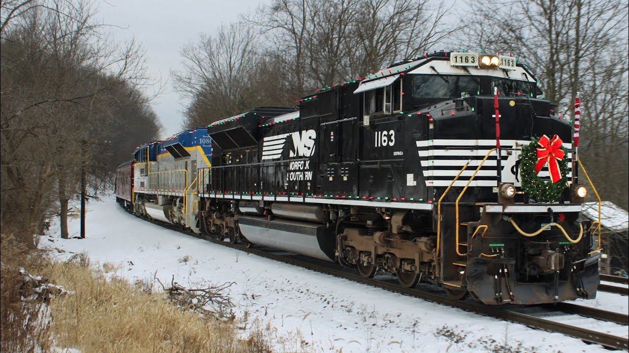 NS 956 Toys for Tots Holiday train with NS 1163 and NS 1080 chase Binghamton - Harpursville, NY