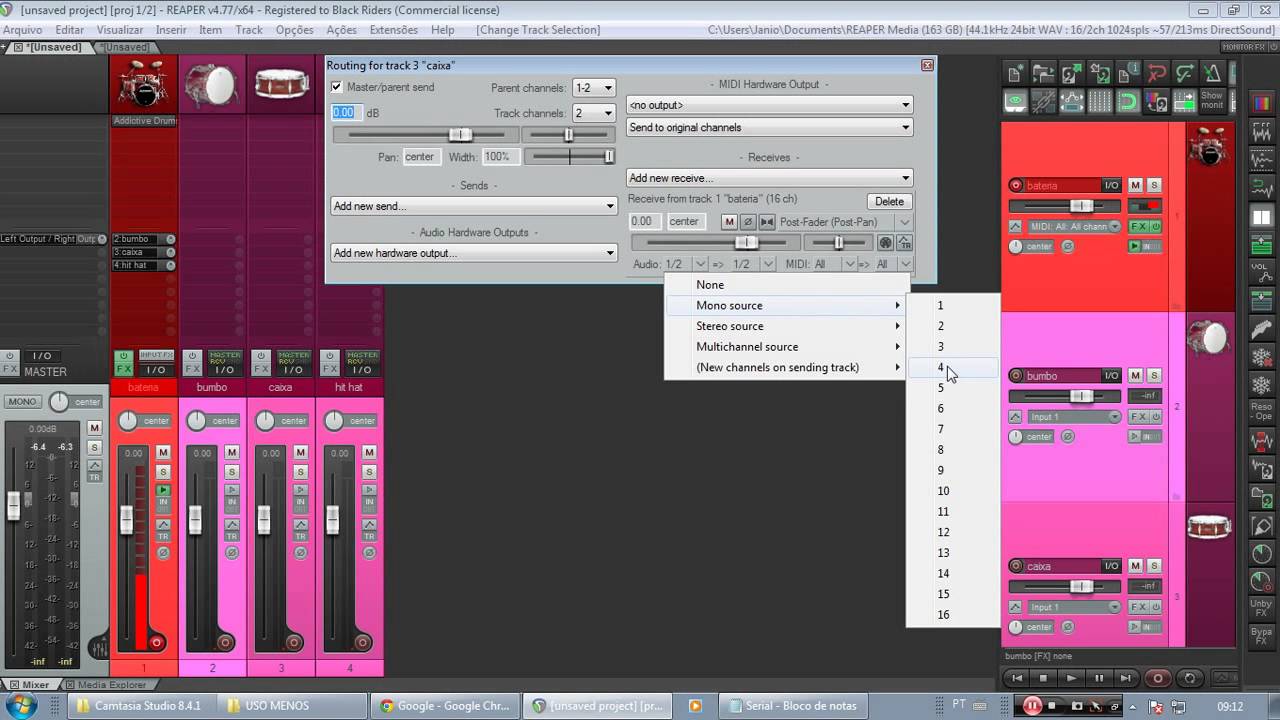 (REAPER)gravando addictive drums 2 em pistas separadas no reaper