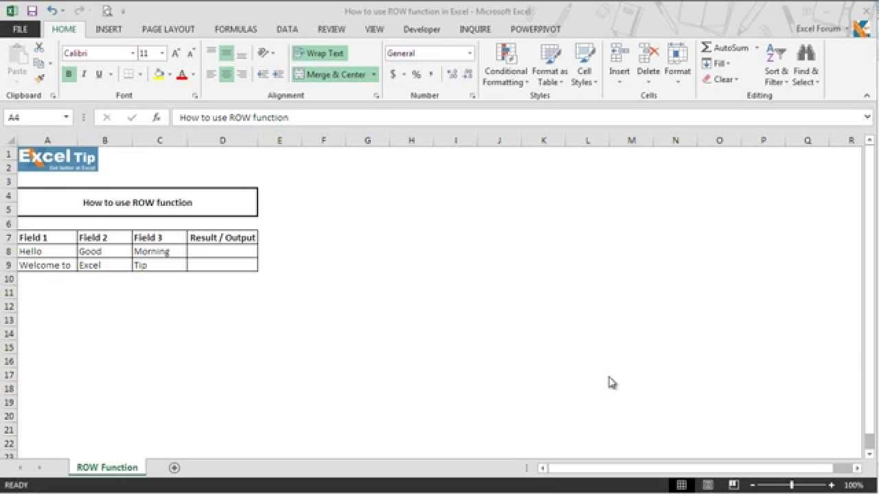 How to use ROW function in Excel