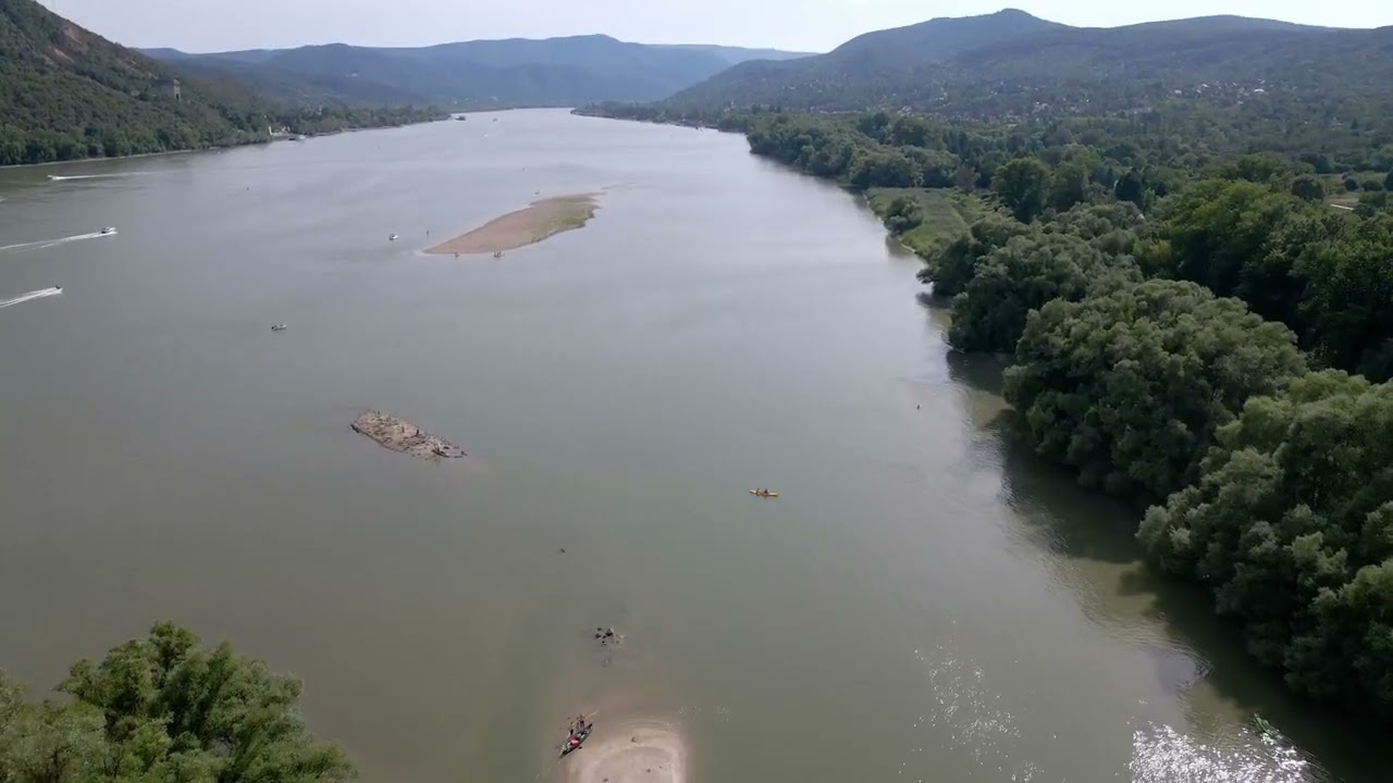 Drone footage of the Danube Bend area near Visegrad Hungary.