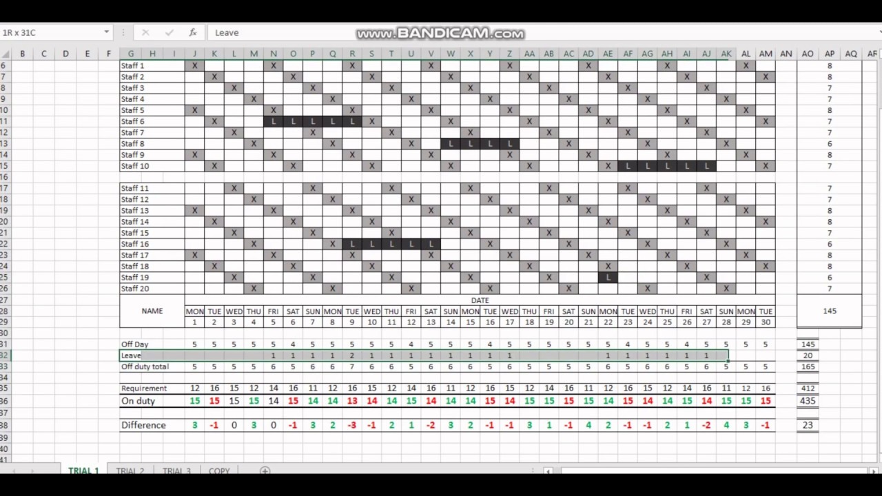 Staff Roster and Work Schedule Concept