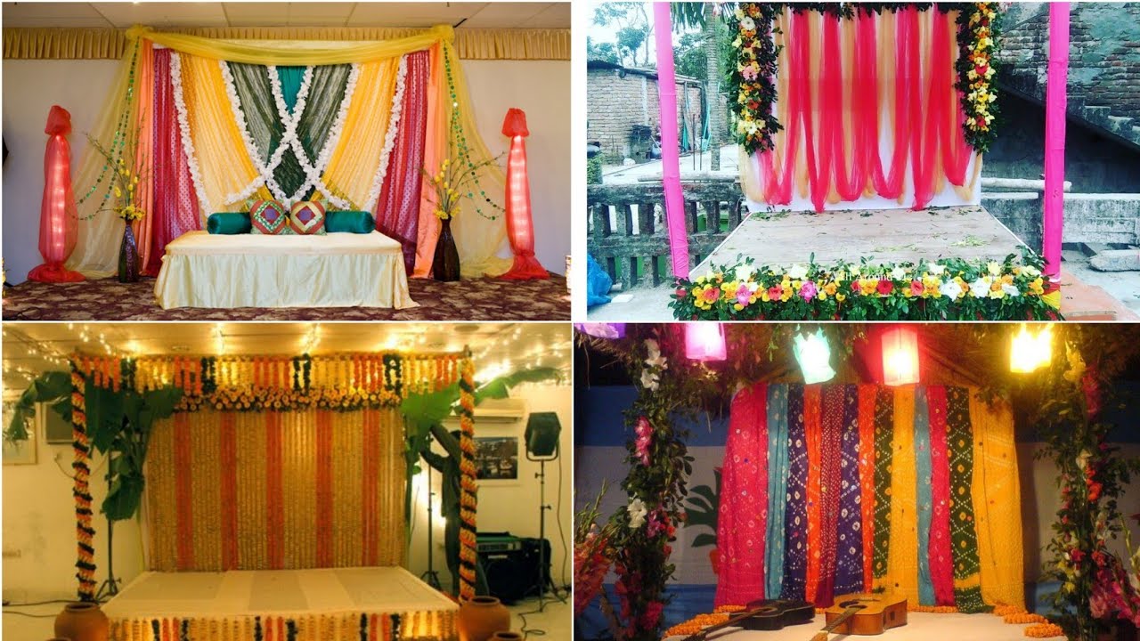 bridal/holud stage design at home //haldi stage decoration ideas for wedding/simple haldi stage #...