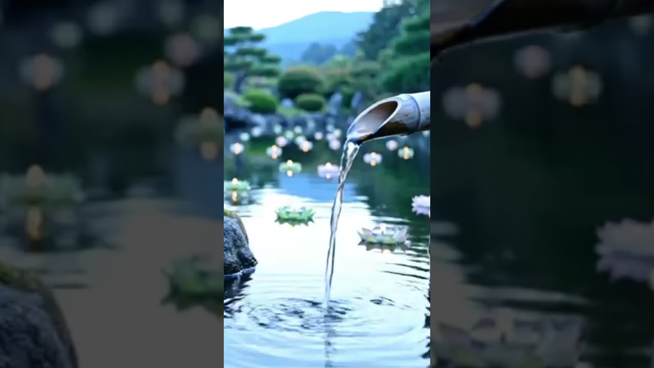Serene Japanese Zen Garden: Floating Lanterns & Bamboo Fountain