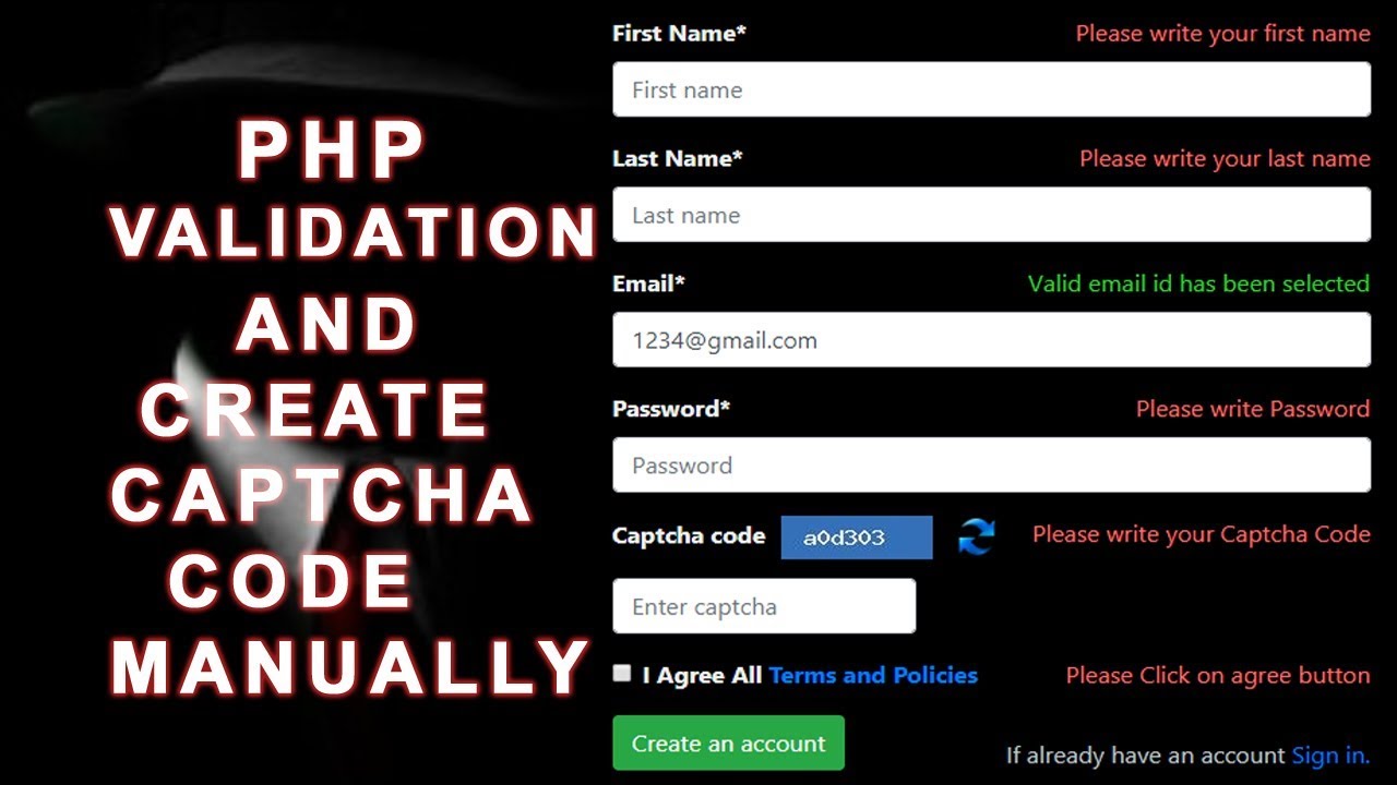 Complete php validation and captcha code manually | PART-1| 2018 |