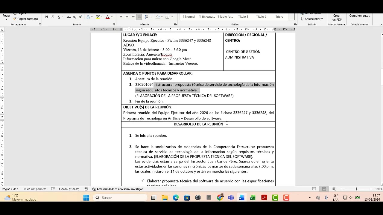 Primera Reunion del Equipo Ejecutor del 2026 de las Fichas 3336247 y 3336248