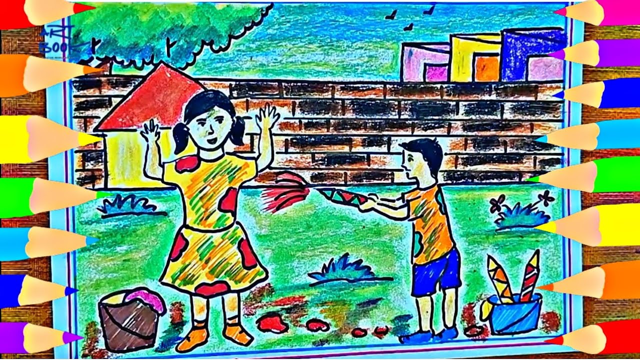How to draw holi Scenery Step by step ||#@the_Artbook #holi #holispecial 