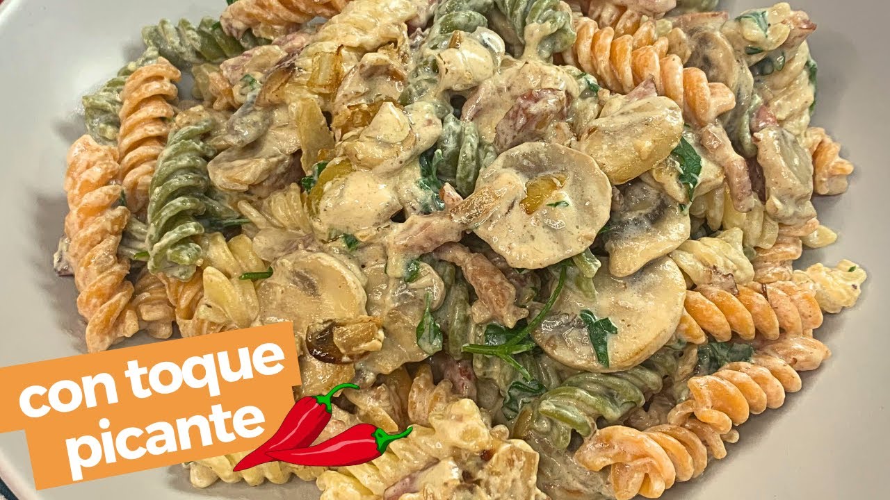 🍝 PASTA con CHAMPIÑONES y BACON con un toque PICANTE 🌶 ¡TE va a ENCANTAR! 🥓