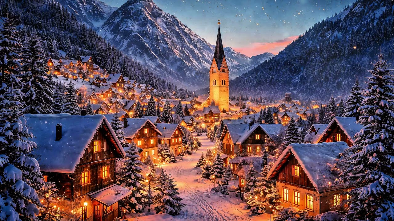 Snowy Evening in a Peaceful Village | Soft Cozy Jazz