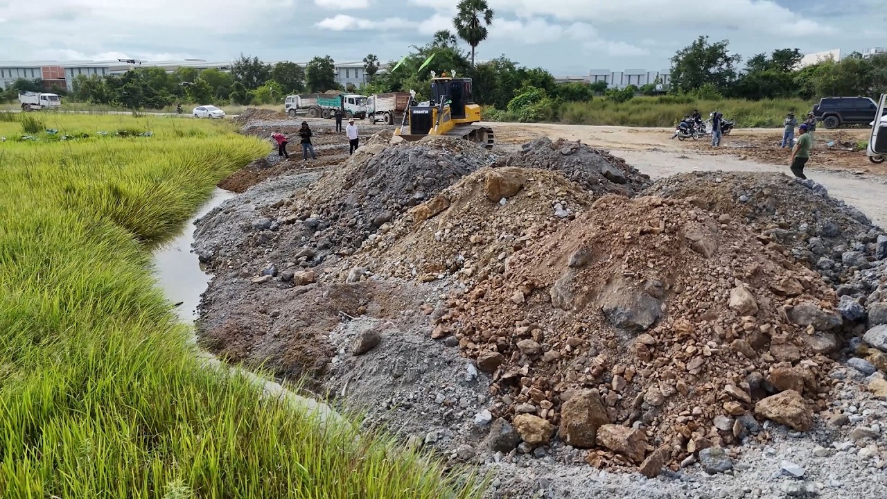 Skilled Operation Begins!! Land Filling 6-Wheel Dump Trucks and Shanti C3 Dozer filling Flooded land