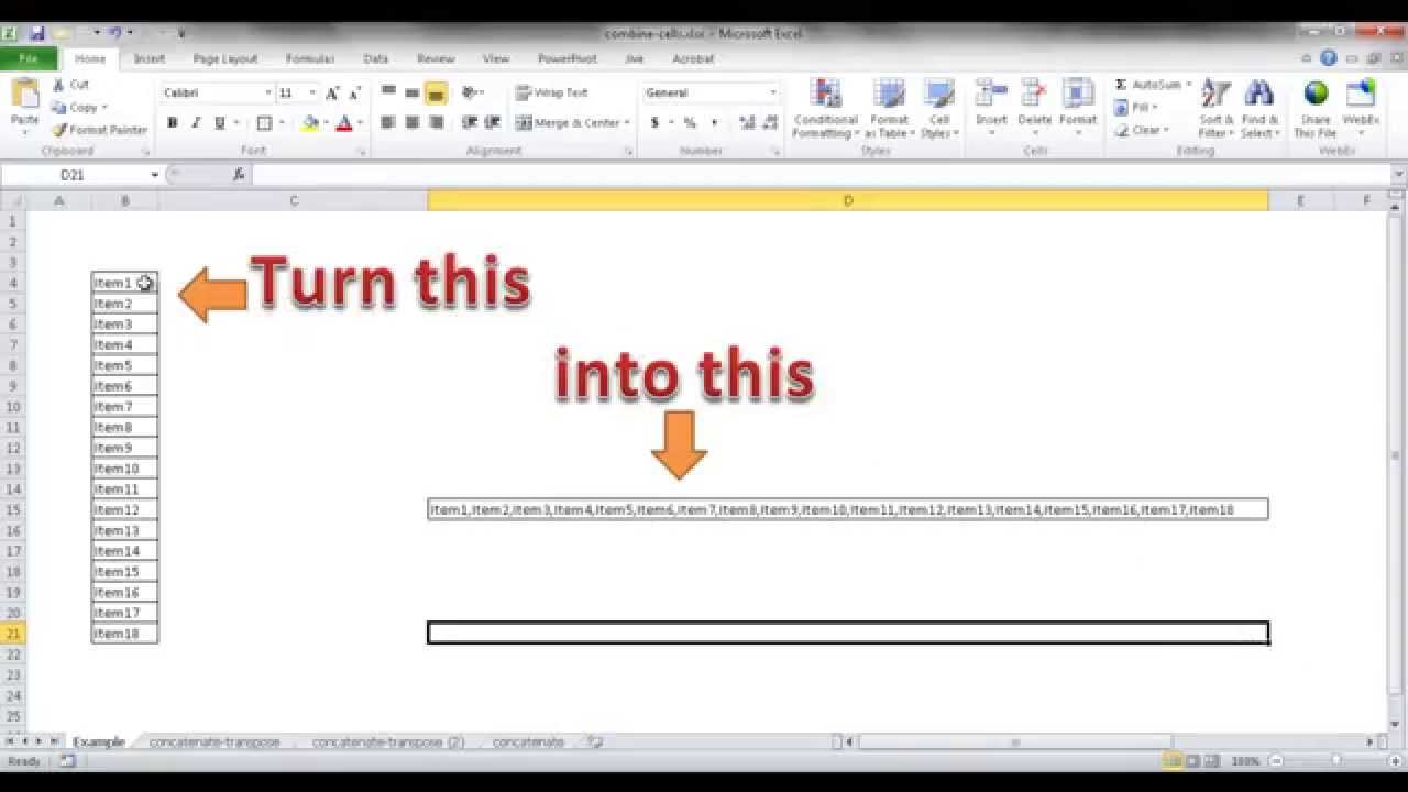 Combine or Transpose Text from Multiple Rows