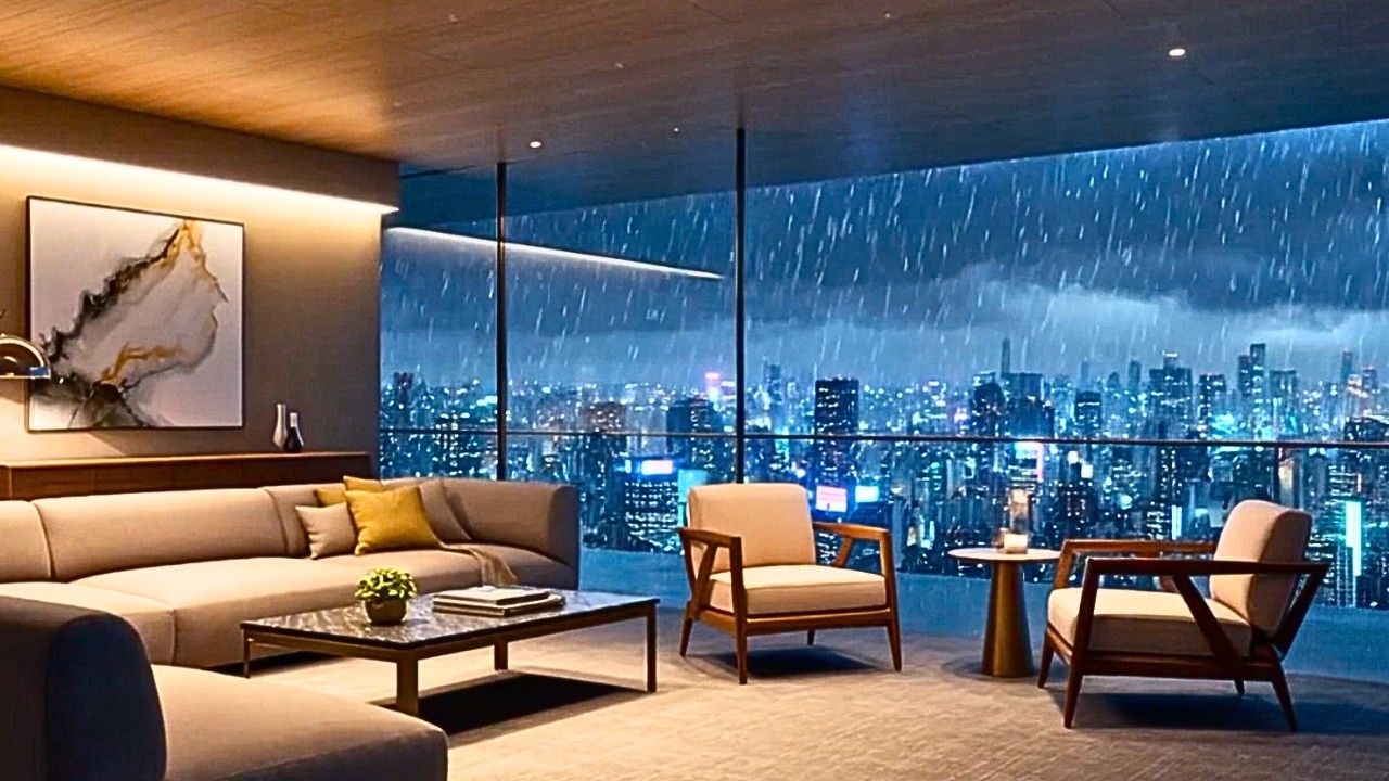 Tokyo Rainy Night in a Luxury High Rise Penthouse | City Rain Ambience