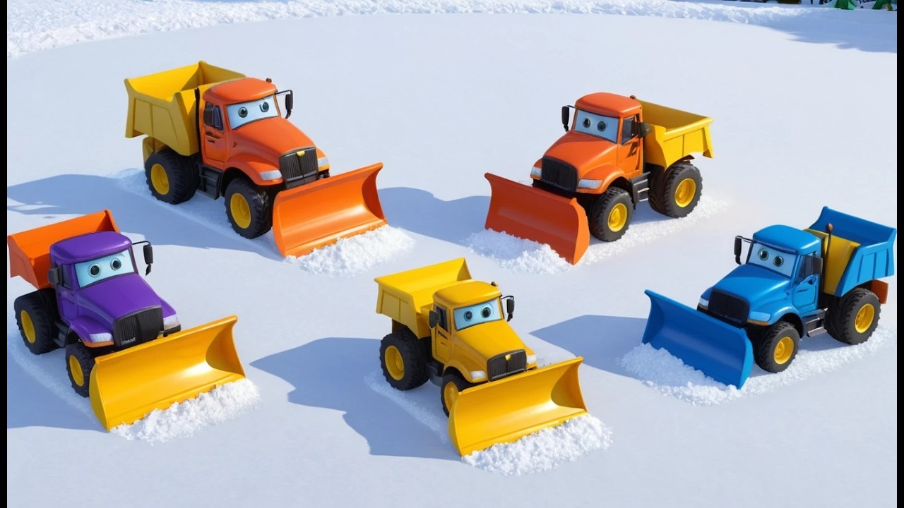Six Little Toy Snow Plows Clear Clear Clear | Winter Construction Song for Kids