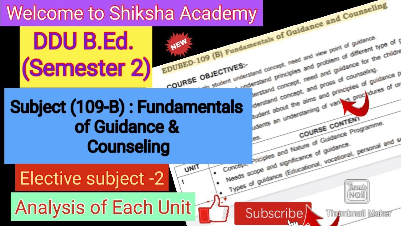 DDU BEd Semester 2 Subject 109 B | Fundamentals of guidance and counselling ddu bed
