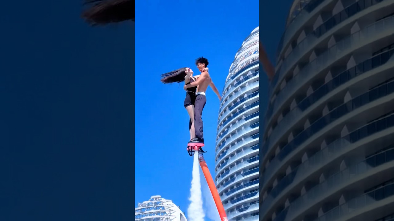 Flyboard ride is so fun😝💃#2579 💦Woman enjoying fly on water #extremesports  #flyboard