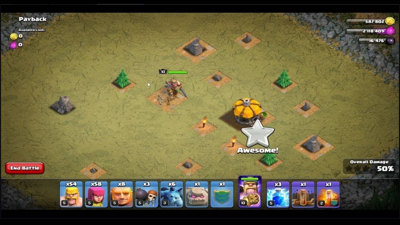 Clash of Clans - raid of Payback goblin base with Level 10 Barbarian King