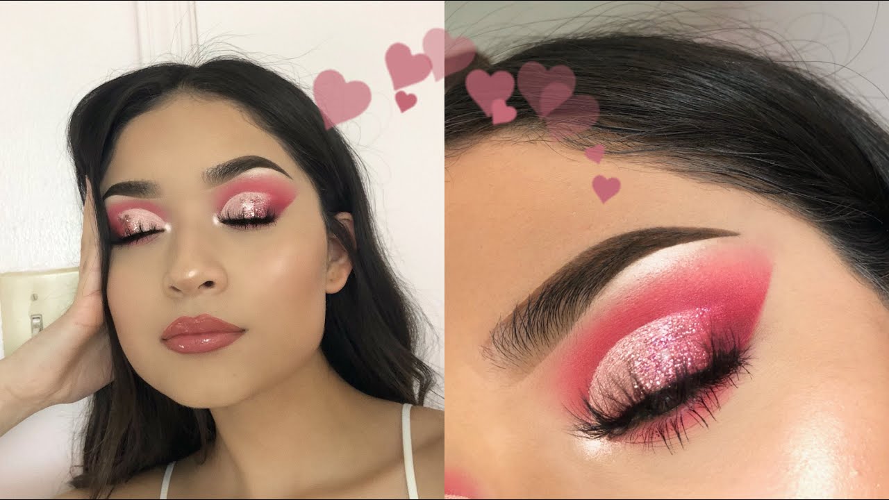 Cute Pink Glitter Cut Crease | Valentines Day Makeup