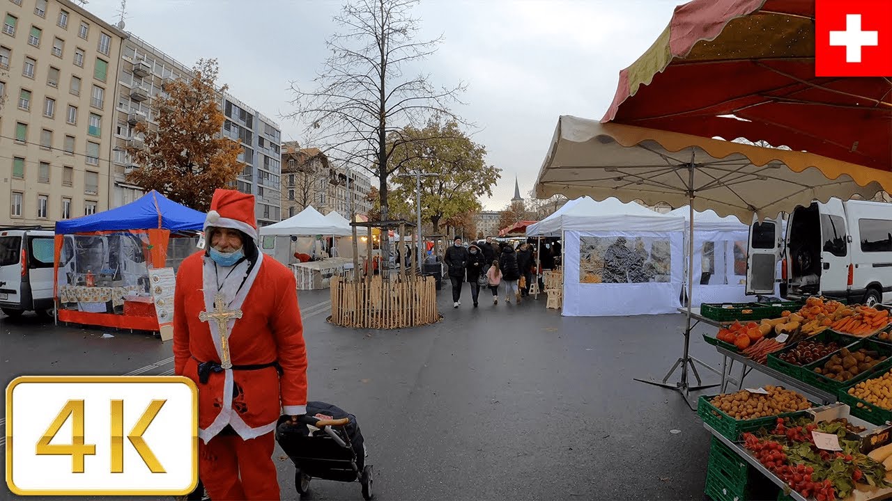 Plainpalais Market in Geneva, Switzerland | Autumn 2021【4K】Canton de Genève, Suisse
