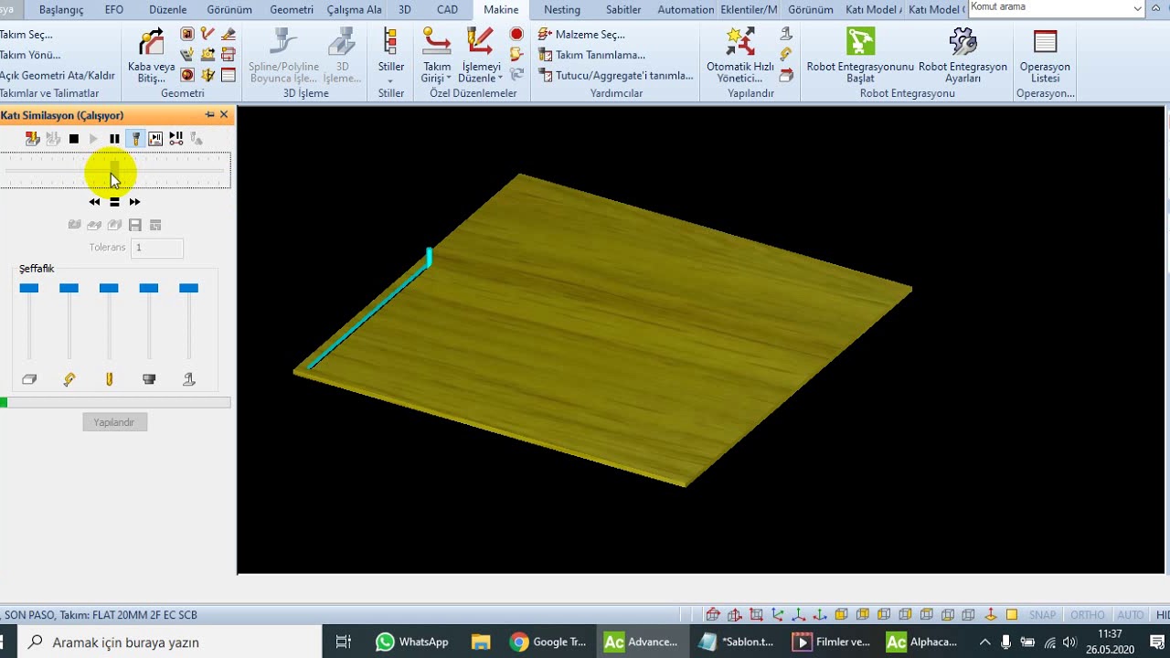 Ders118 AlphaCAM 3B(3D) Köşelerde Yavaşla (Slow Down For cornes) (Köşelerde Bıçak Hızı Yavaşlasın)
