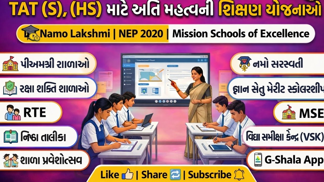 TAT (S)&(HS) માટે મહત્વની શિક્ષણ યોજનાઓ | NEP 2020 & Namo Lakshmi, Mission Schools of Excellence#tat