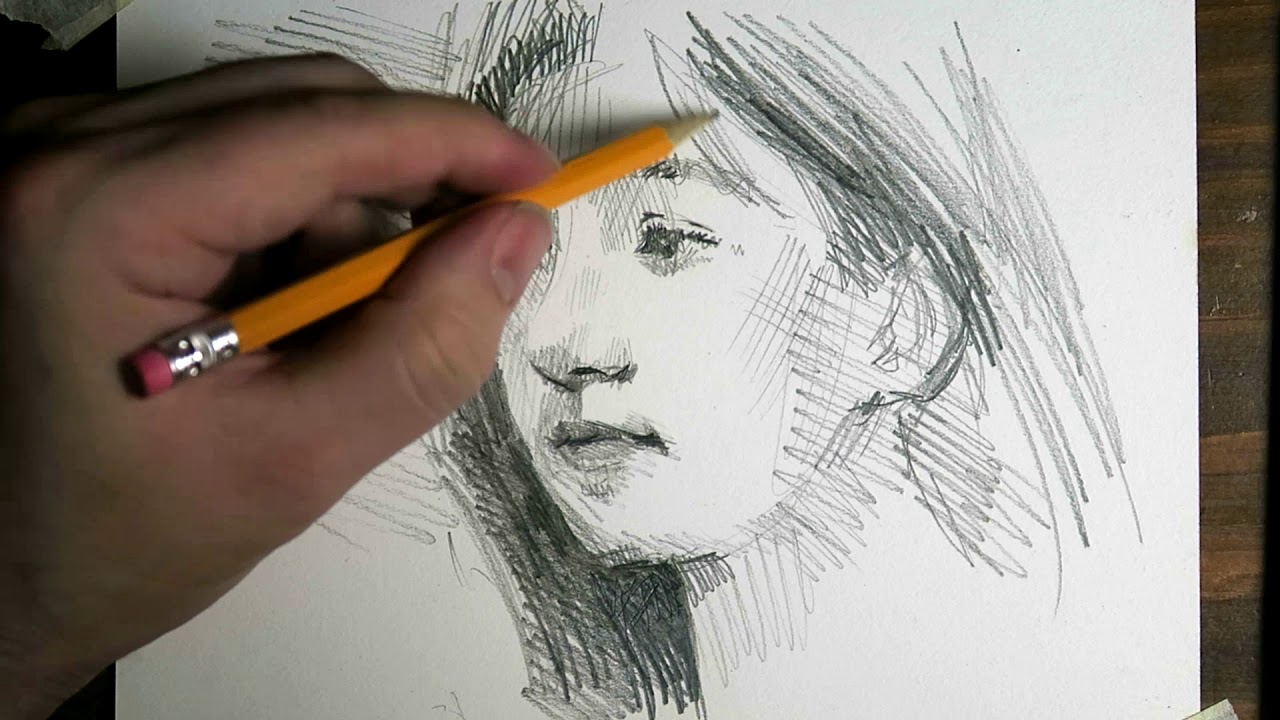 ASMR - Drawing in graphite pencil of a beautiful girl