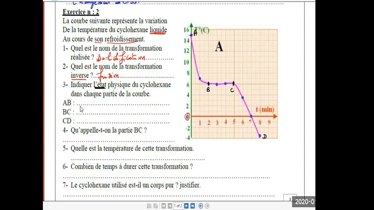 changement d'état physique exercice corrigé 1