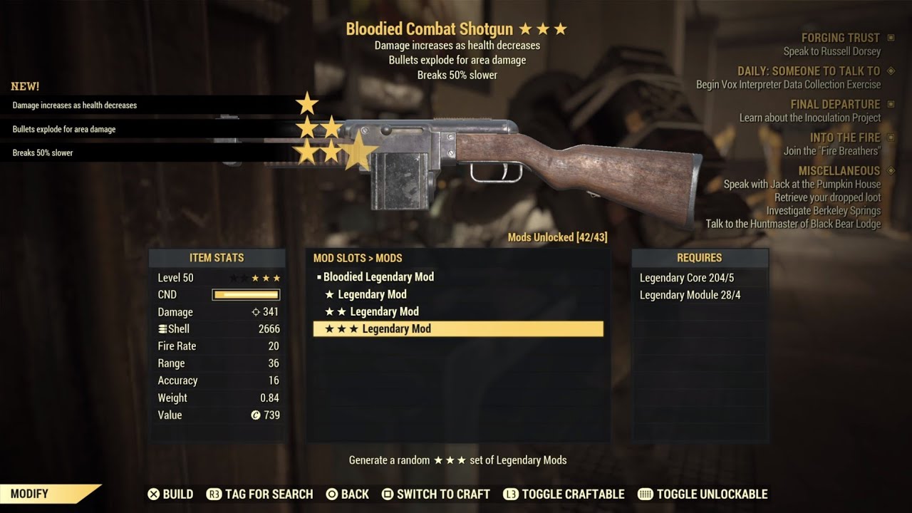 Fallout 76 - Legendary Crafting 10 Combat Shotgun