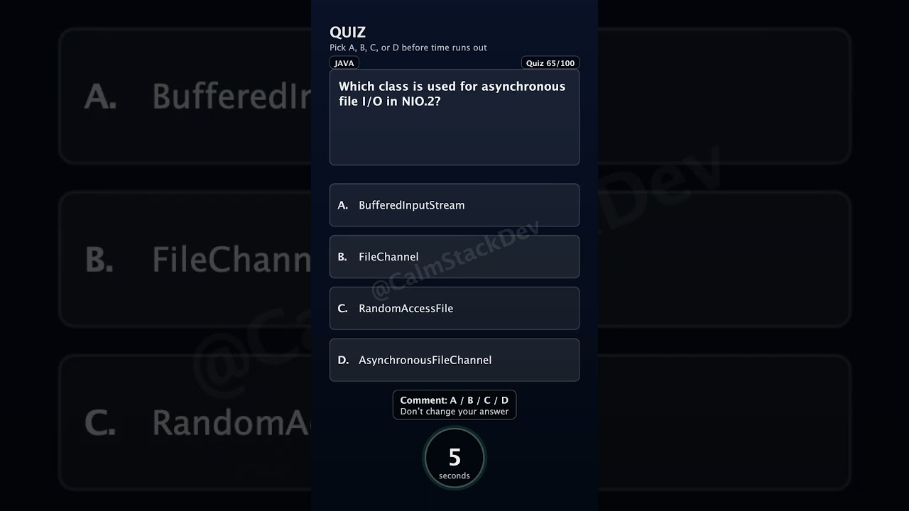Quiz-165 | Async file I/O class in NIO.2? | #shorts #java #quiz