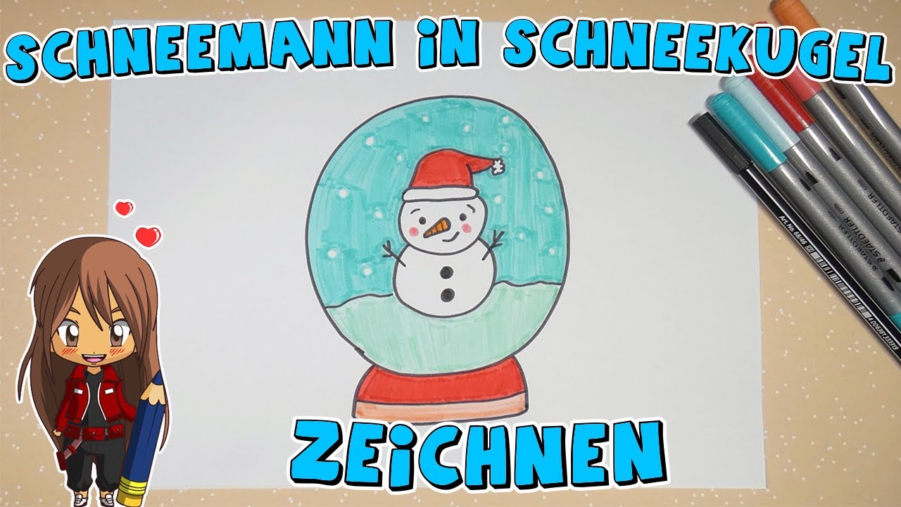 Schneemann in Schneekugel einfach malen f&uuml;r Kinder | ab 7 Jahren | Malen mit Evi | deutsch