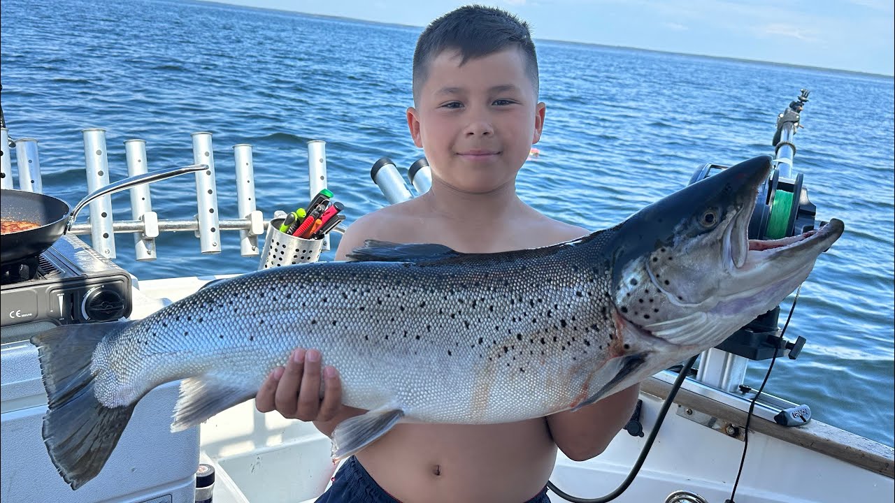 Ludde trollar stor öring på Vänern
