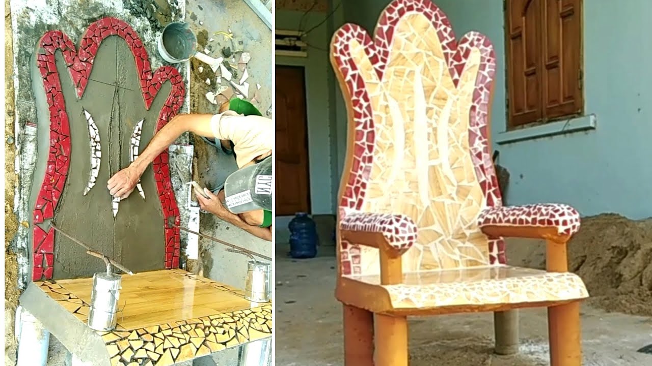 Share how to make a great garden chair with cement and ceramic tiles # 21