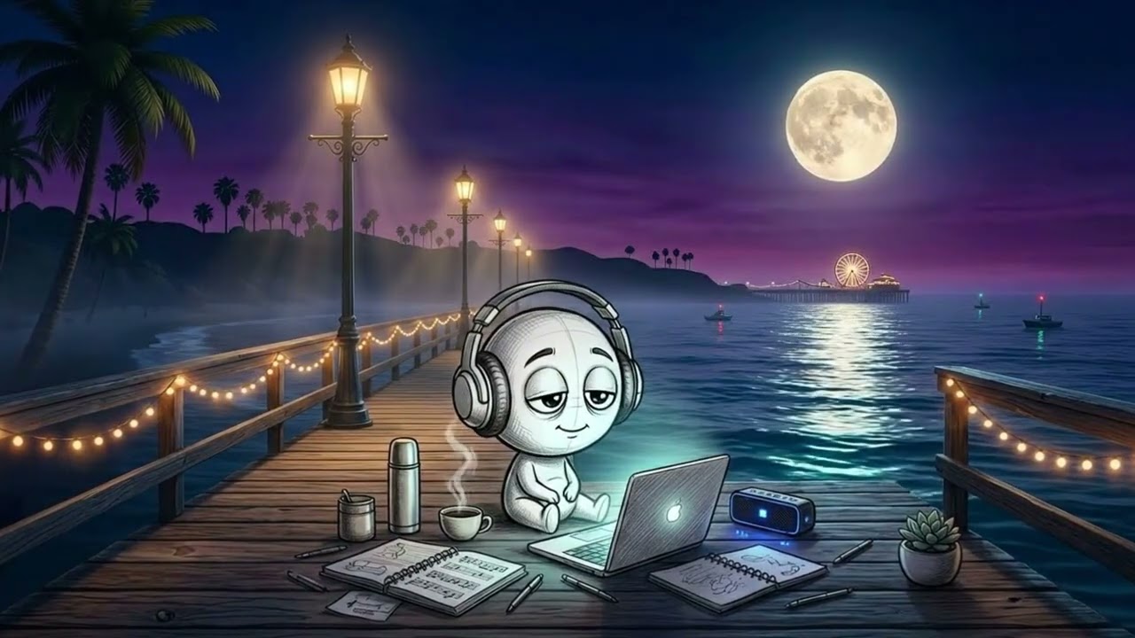 Lofi Scribbles 🌴 Moonlit Pier Focus | Deep West Coast Vibes