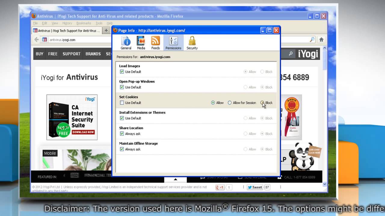 Mozilla Firefox: How to block cookies in Windows XP