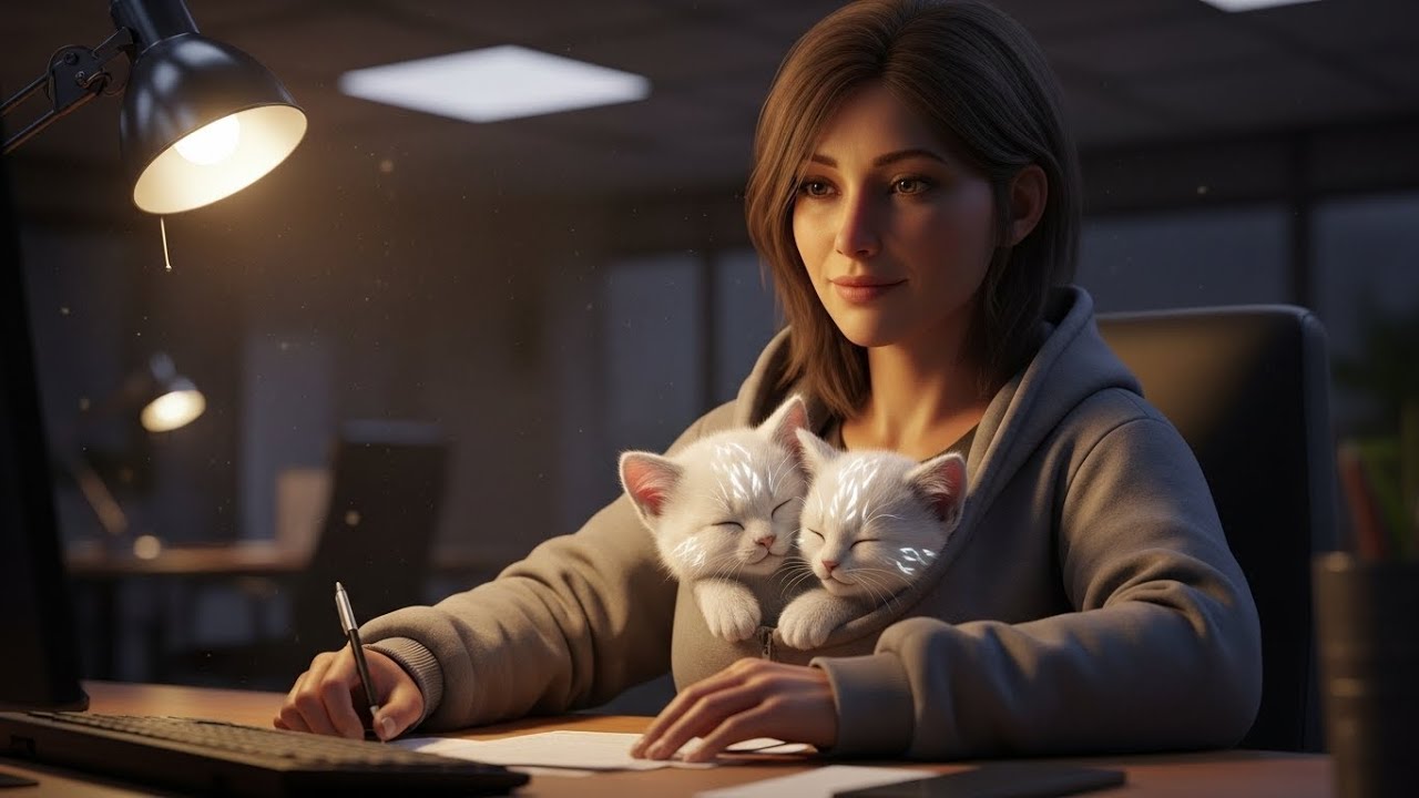 Security Searched the Hall — The Cat Cubs Were Napping in the Human’s Hoodie at Her Desk