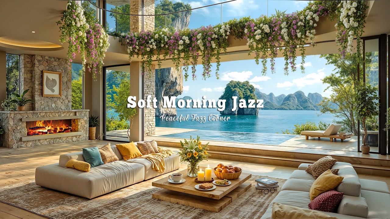 Soft Morning Jazz Music With Ocean Sounds To Chill Out | Seaside Villa Ambience For Stress Relief