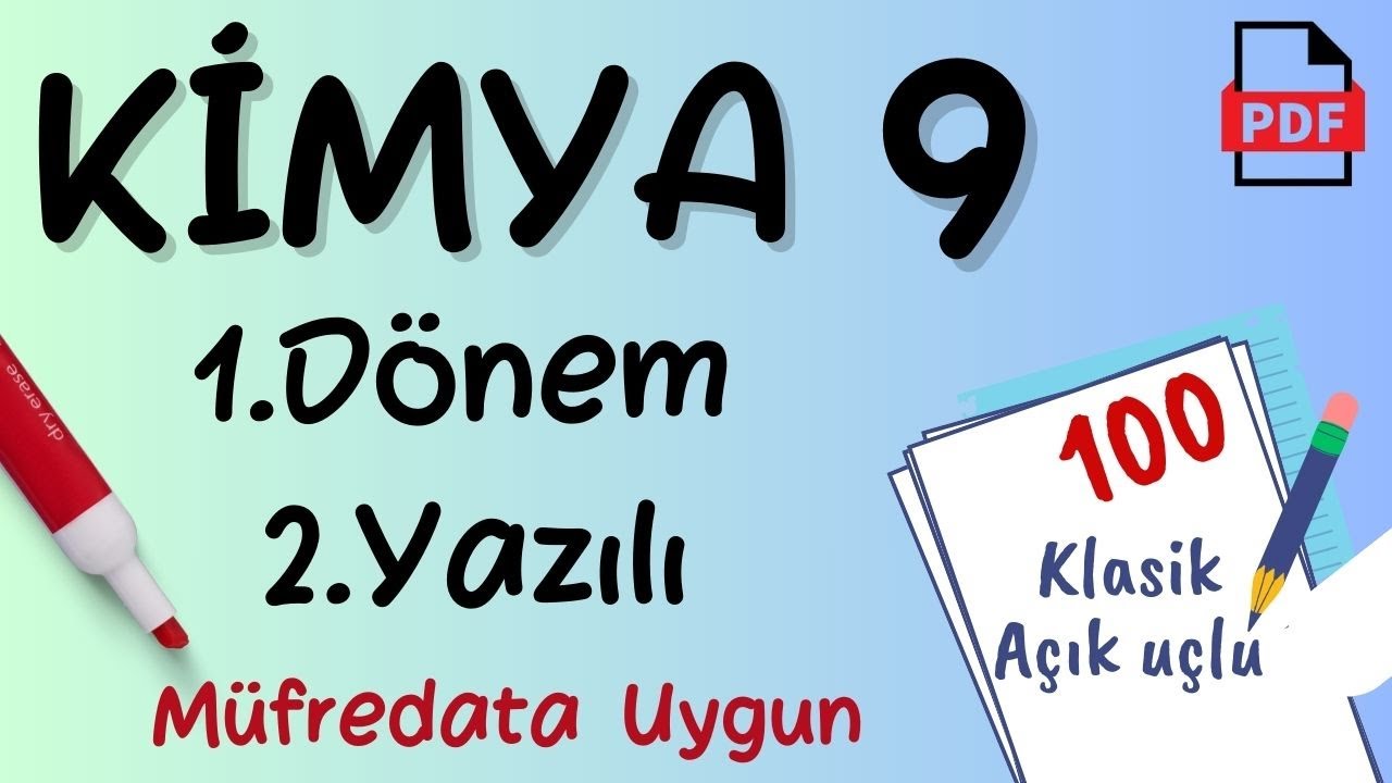 Kimya 9. Sınıf 1. D&ouml;nem 2. Yazılı Yeni M&uuml;fredat Yazılıya Hazırlanıyorum Maarif MEB 9 Yazılı +PDF