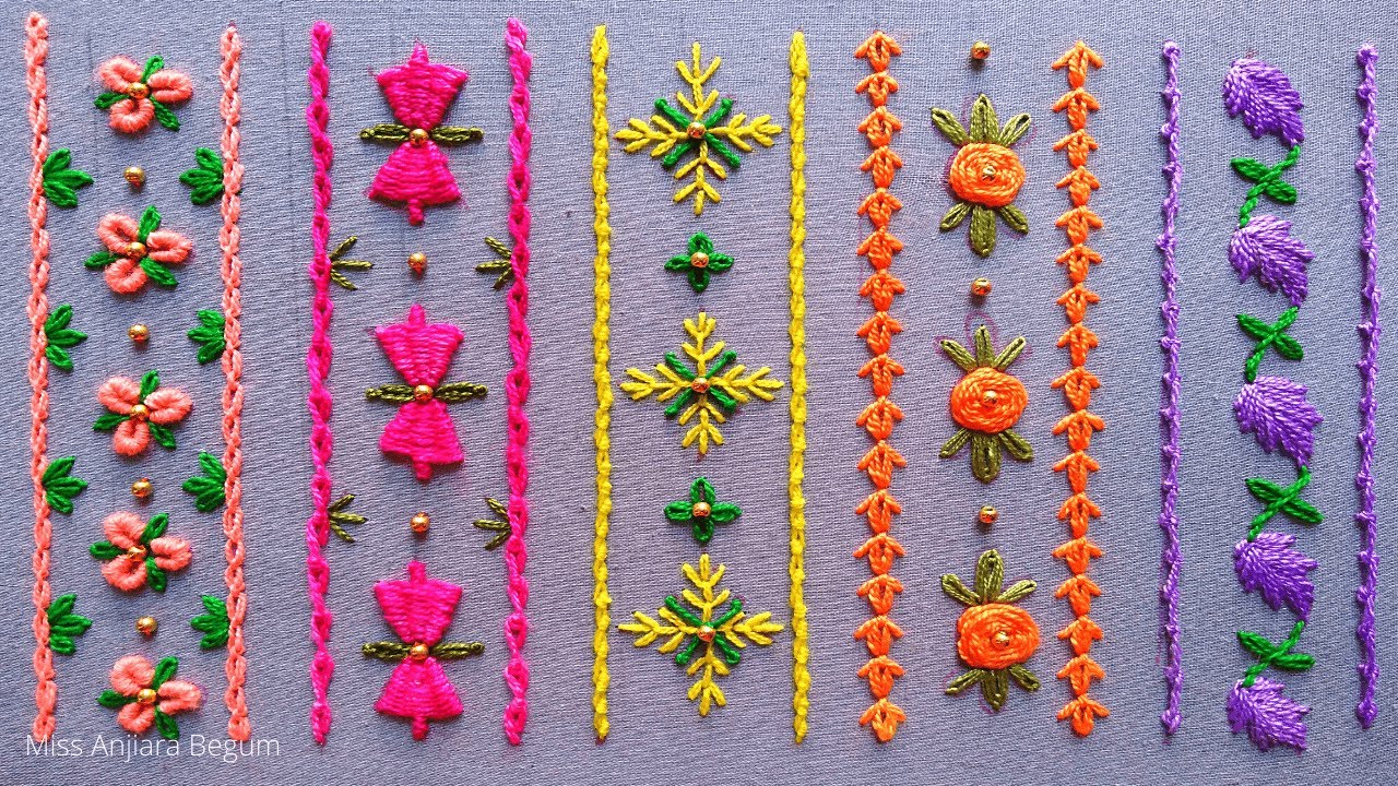 Hand Embroidery||Hand Embroidery Borderline Design||Border Design Embroidery||Beaded Embroidery-228