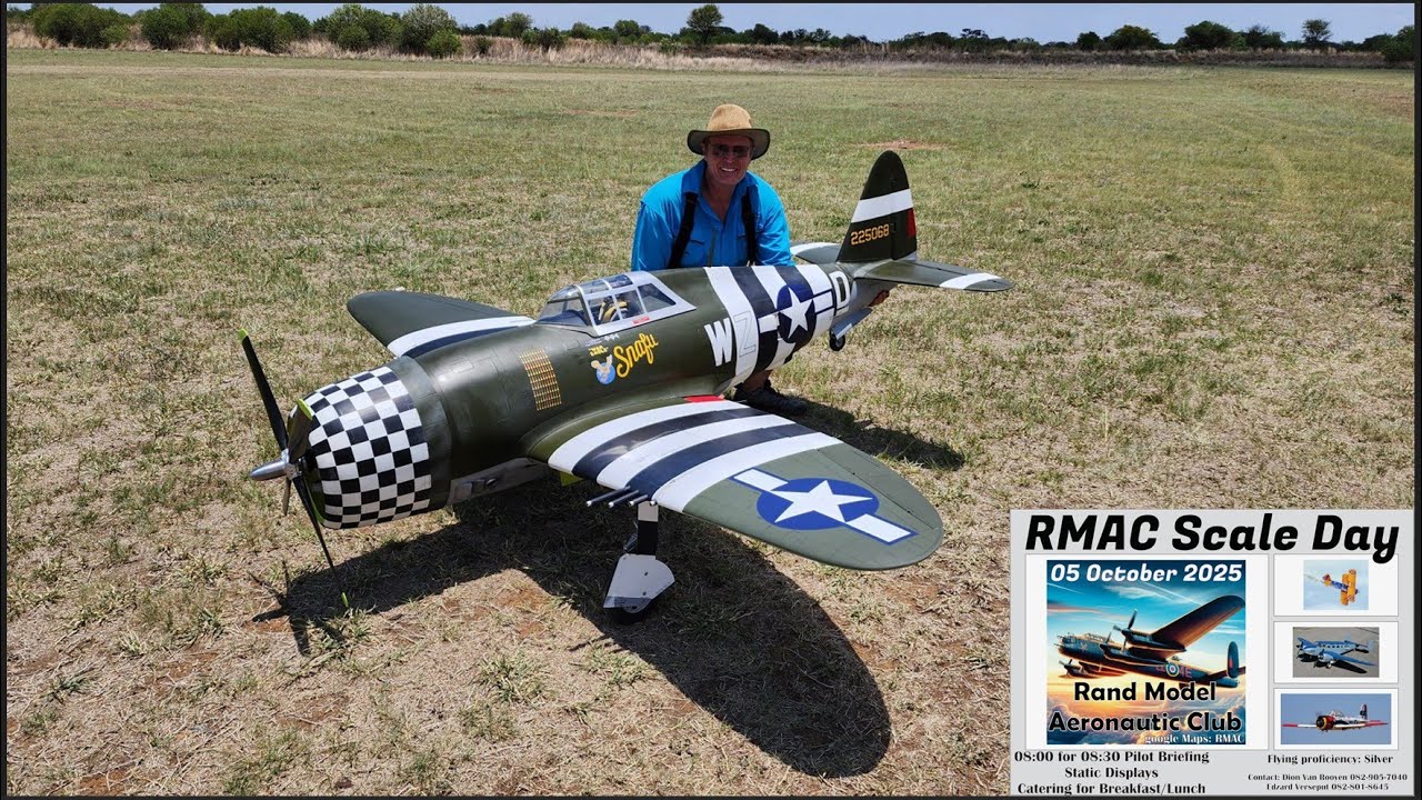 2nd Flight of a Giant P-47 with Moki 250cc 5 Cylinder Radial engine (4K)