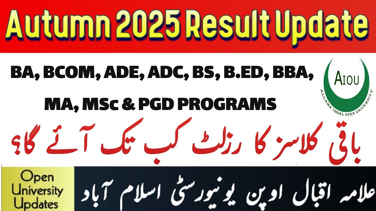 Aiou More Classes Results Update 2026 | Aiou Autumn 2025 Result | Open University Updates