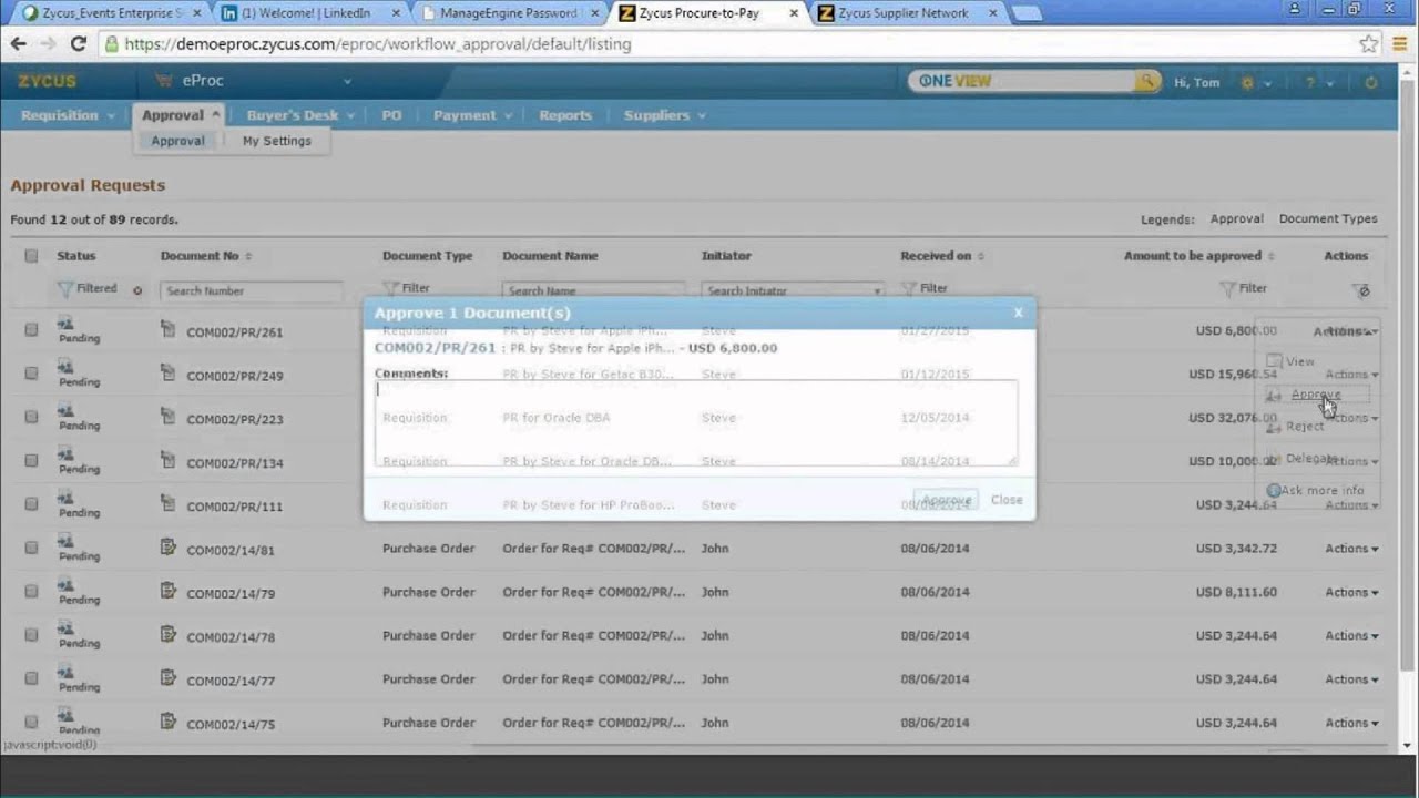 Zycus P2P Demo