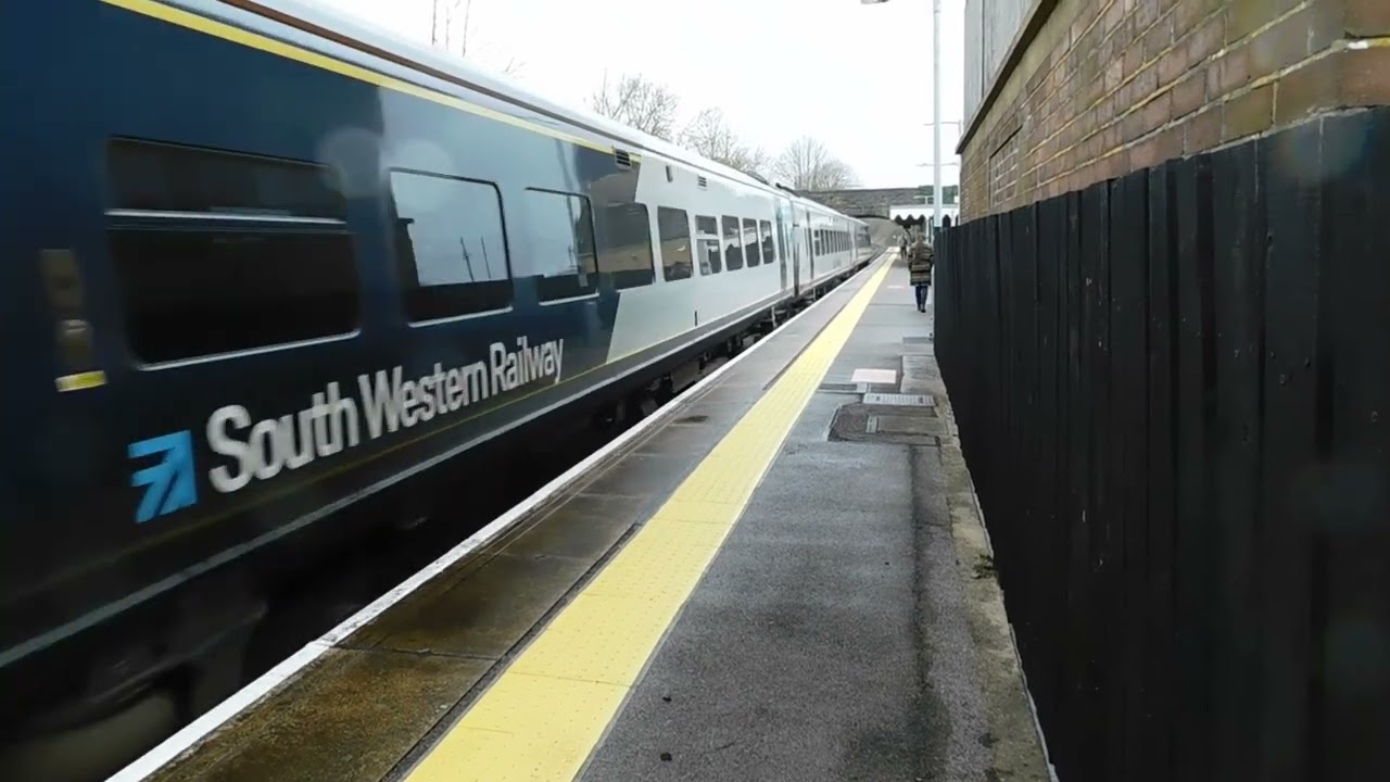 SWR Class 159 arriving and departing Crewkerne Station with horn