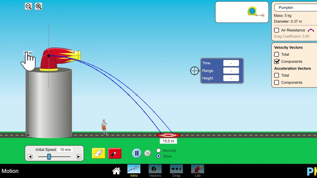 ‪Projectile Motion‬ - PHET - Instructions - showmethephysics.com