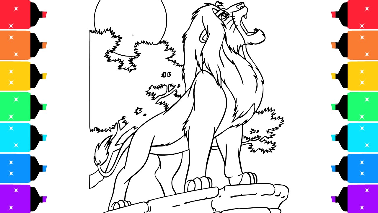 The Lion King Coloring Pages | Coloring Simba Roars on Pride Rock