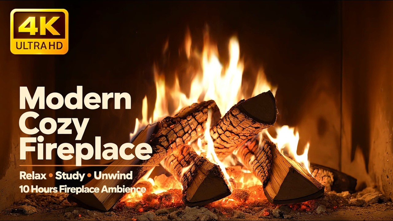 🔥 Relaxing 4K Modern Fireplace Ambience (10 Hours) – Cozy Fireplace with Crackling Fire Sounds