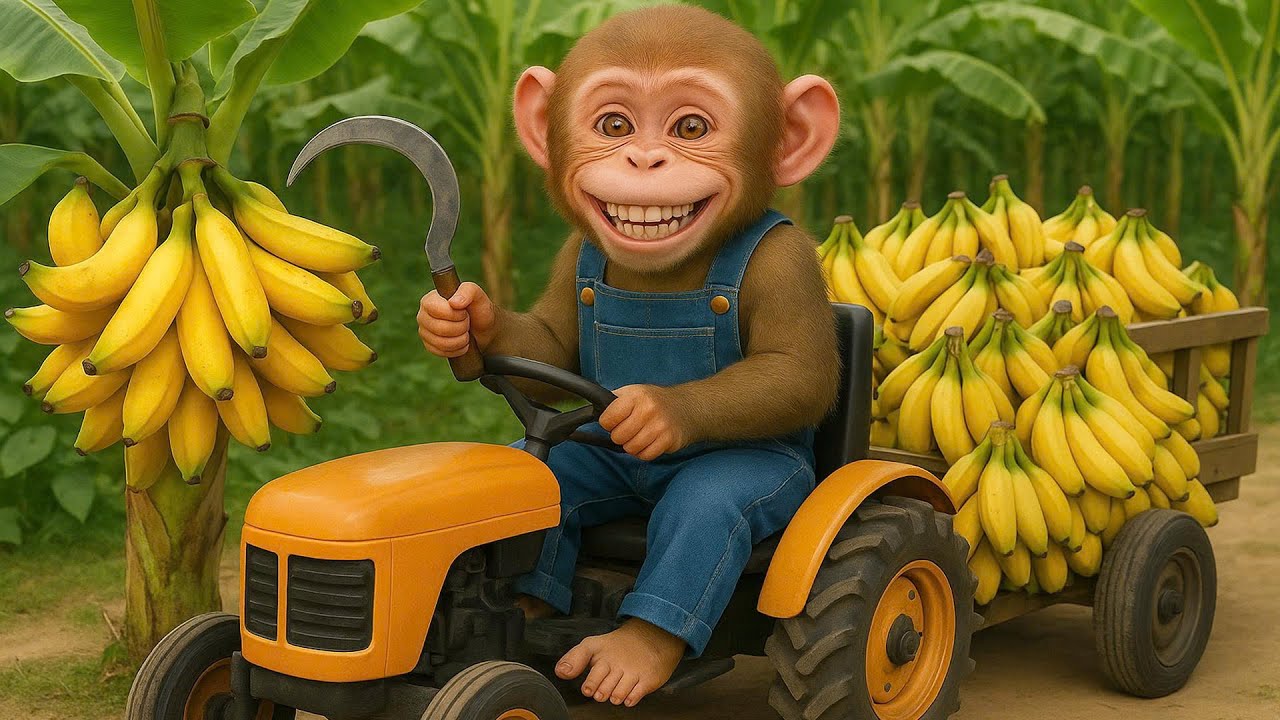 Planting Banana Seeds, Monkey Farmer Drives Tractor To Harvest Bananas- Monkey Farm Work | CoCo Farm