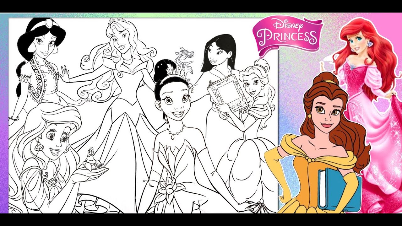 DISNEY PRINCESS FUN Together Coloring Page Coloring ARIEL MULAN BELLE AURORA Coloring Book Markers