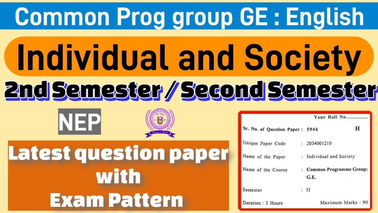 Individual and Society Common Prog group GE - English 2nd semester question paper du sol #dusolexam