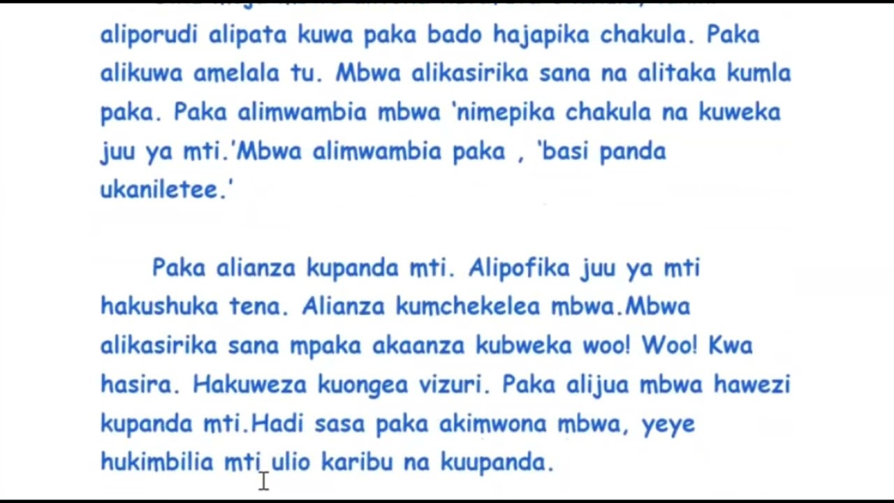Swahili short story. Mbwa na paka.
