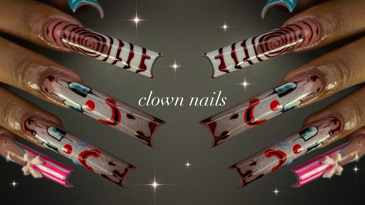 Clown Nails🤡🎀🩸| acrylic application + intricate nail art!✨